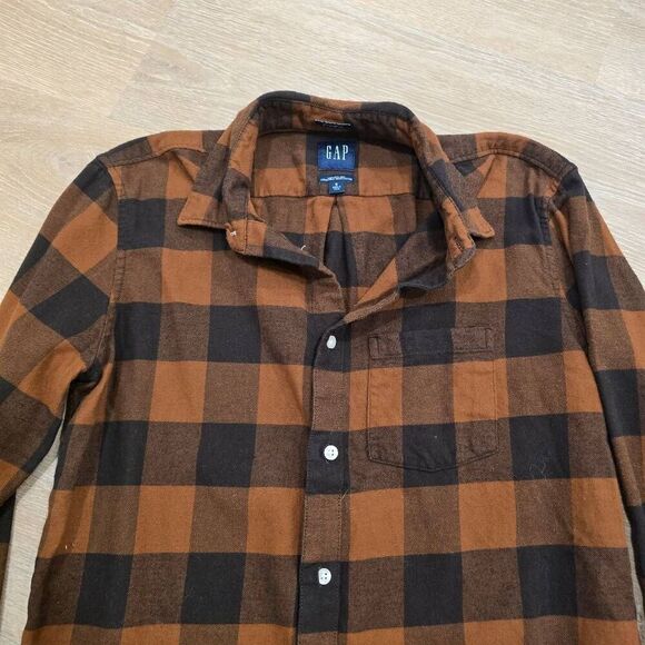 Gap Shirt Men's Small Brown Flannel Standard Fit 100% Organic Cotton Button-Up - Picture 3 of 8